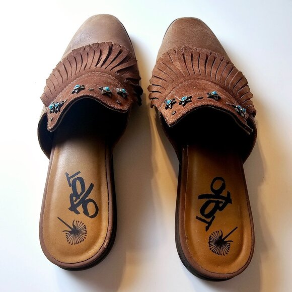 OTBT Gleam Fringe Silver Turquoise Boho Roundtree Flat Slides Mule, 9.5 - Picture 6 of 8